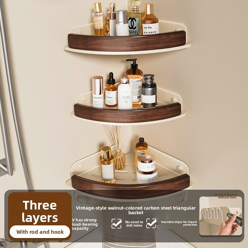 Black Walnut Wood No Drilling Shelves for Bathroom Storage & Home Decor| Bathroom Corner Storage Rack Shower Organizer