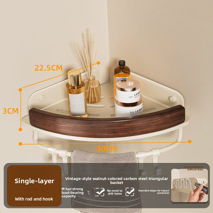 Black Walnut Wood No Drilling Shelves for Bathroom Storage & Home Decor| Bathroom Corner Storage Rack Shower Organizer