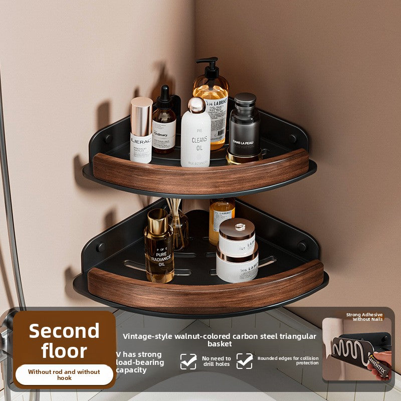Black Walnut Wood No Drilling Shelves for Bathroom Storage & Home Decor| Bathroom Corner Storage Rack Shower Organizer