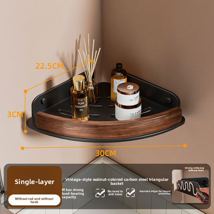 Black Walnut Wood No Drilling Shelves for Bathroom Storage & Home Decor| Bathroom Corner Storage Rack Shower Organizer