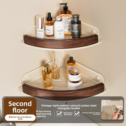 Black Walnut Wood No Drilling Shelves for Bathroom Storage & Home Decor| Bathroom Corner Storage Rack Shower Organizer