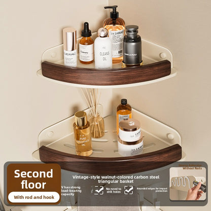 Black Walnut Wood No Drilling Shelves for Bathroom Storage & Home Decor| Bathroom Corner Storage Rack Shower Organizer