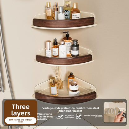 Black Walnut Wood No Drilling Shelves for Bathroom Storage & Home Decor| Bathroom Corner Storage Rack Shower Organizer