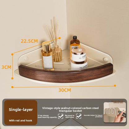 Black Walnut Wood No Drilling Shelves for Bathroom Storage & Home Decor| Bathroom Corner Storage Rack Shower Organizer